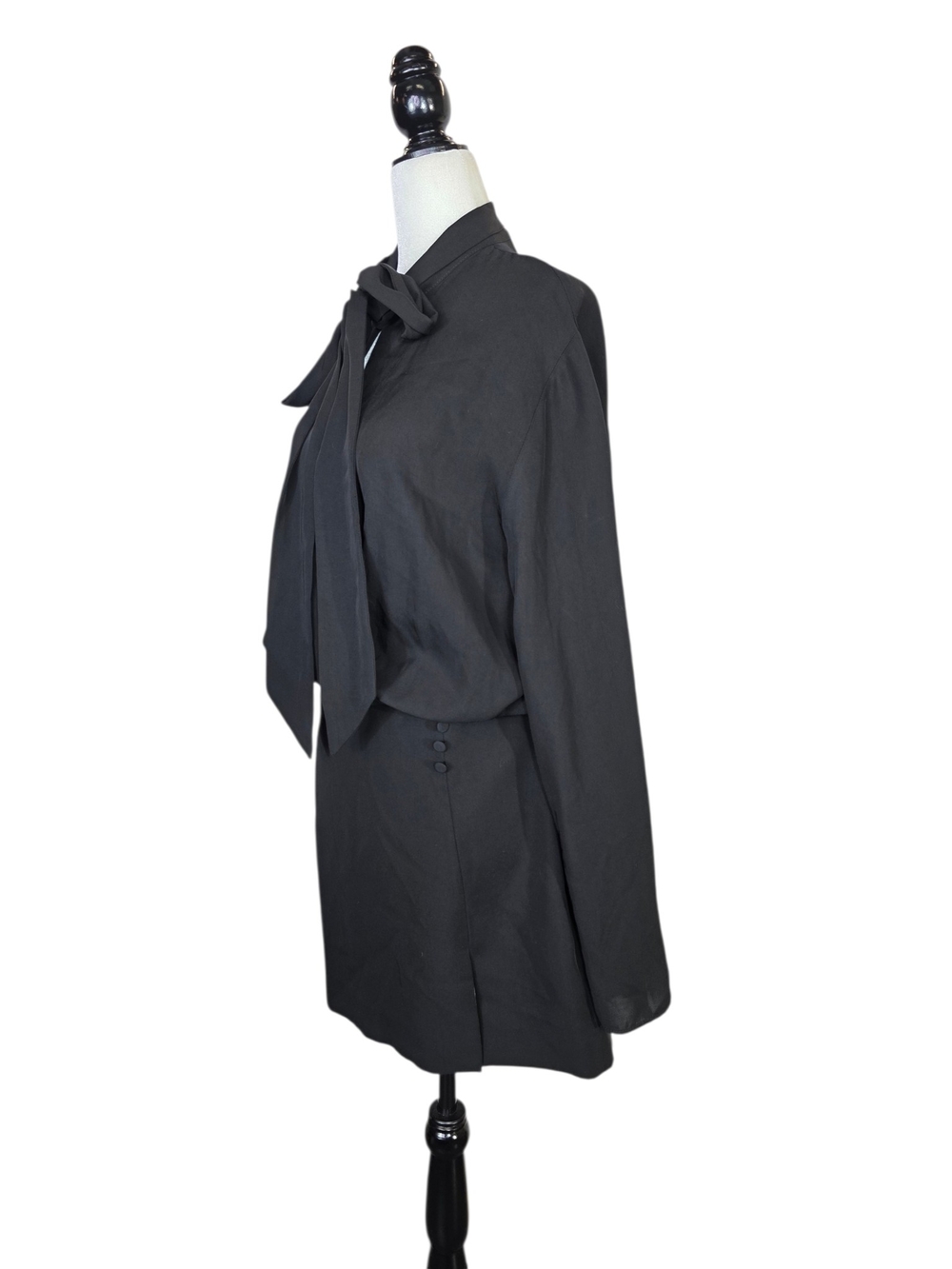 Zara Black Tie-Neck long sleeves Mini dress - Picture 2 of 9
